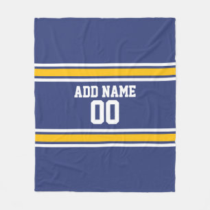Blaue und gelbe Sport-Streifen-Name-Zahl Fleecedecke