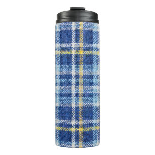 Blaue und gelbe Tartan oder karierter Hintergrund  Thermosbecher