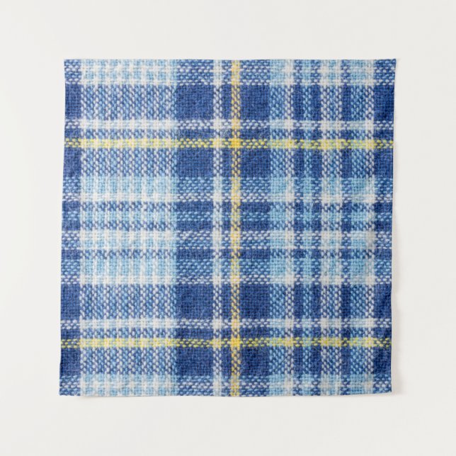 Blaue und gelbe Tartan oder karierter Hintergrund  Wandteppich (Vorderseite)