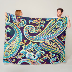 Blaue und gelbe Traum Vintage Paisley Fleecedecke