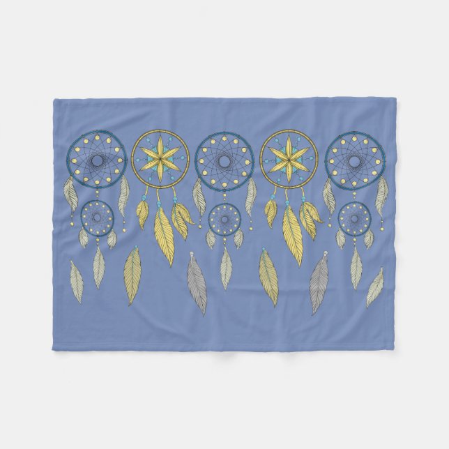 Blaue und gelbe Traumfänger Fleecedecke (Vorderseite (Horizontal))