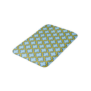 Blaue und gelbe Trellis, Gitter, Quatrefolie Badematte