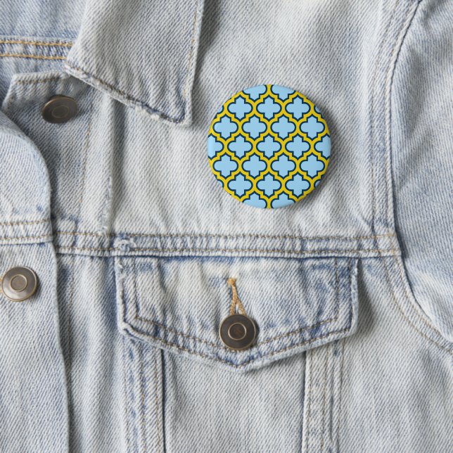 Blaue und gelbe Trellis, Gitter, Quatrefolie Button (Beispiel)