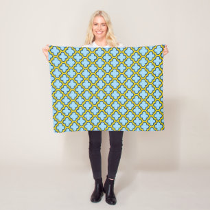 Blaue und gelbe Trellis, Gitter, Quatrefolie Fleecedecke