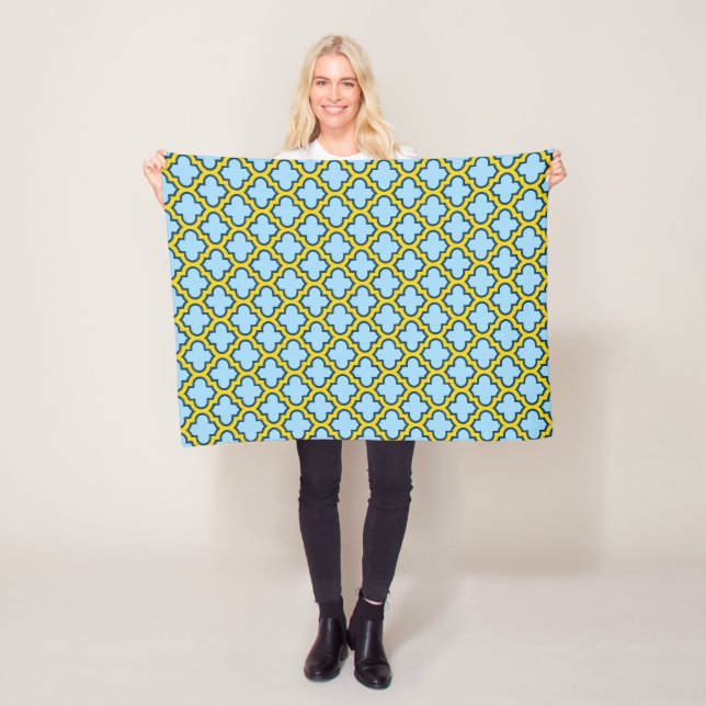 Blaue und gelbe Trellis, Gitter, Quatrefolie Fleecedecke (Beispiel)