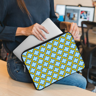 Blaue und gelbe Trellis, Gitter, Quatrefolie Laptopschutzhülle