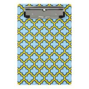 Blaue und gelbe Trellis, Gitter, Quatrefolie Mini Klemmbrett