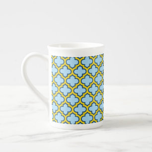 Blaue und gelbe Trellis, Gitter, Quatrefolie Prozellantasse