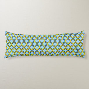 Blaue und gelbe Trellis, Gitter, Quatrefolie Seitenschläferkissen