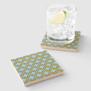 Blaue und gelbe Trellis, Gitter, Quatrefolie Steinuntersetzer