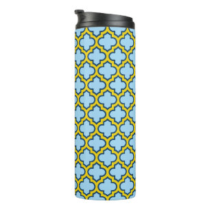 Blaue und gelbe Trellis, Gitter, Quatrefolie Thermosbecher
