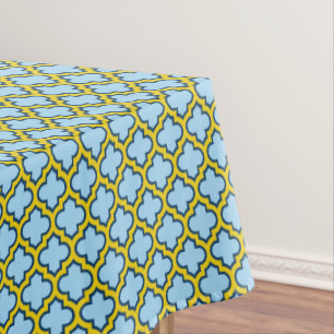 Blaue und gelbe Trellis, Gitter, Quatrefolie Tischdecke