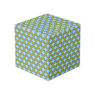 Blaue und gelbe Trellis, Gitter, Quatrefolie Würfel