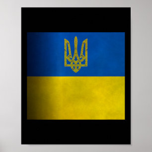 Blaue und gelbe Ukraine-Flagge mit Wappen Tri Poster