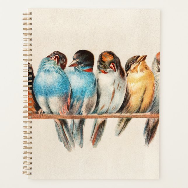 Blaue und gelbe Vögel Sitzen Hübsch Planer (Vorderseite)