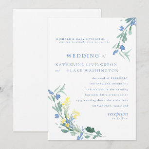 Blaue und gelbe Wildblumen-Eltern-Hochzeit Einladung