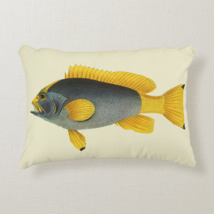 Blaue und gelbe Zackenbarschfische, Vintage Meeres Dekokissen