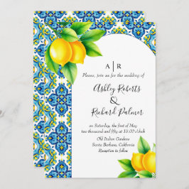 Blaue und gelbe Zitronenhochzeit Einladung