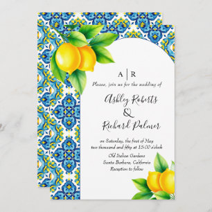 Blaue und gelbe Zitronenhochzeit Einladung