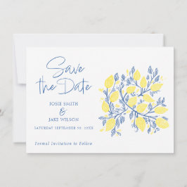 Blaue und gelbe Zitronenweine Save the Date