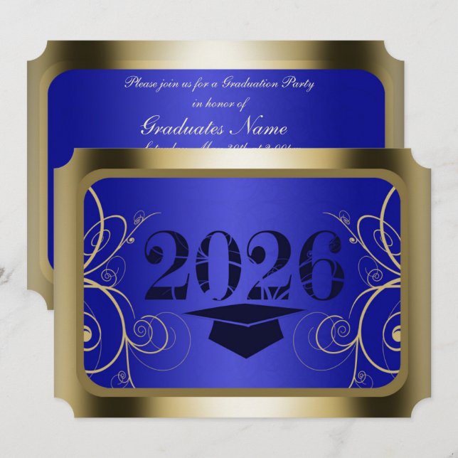 Blaue und goldene Abschlussfeier Einladung (Vorne/Hinten)