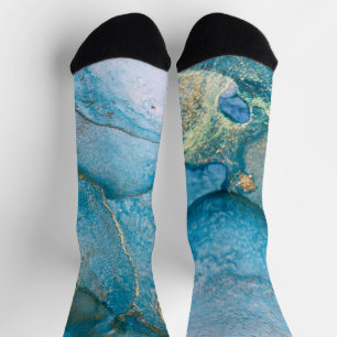 Blaue und goldene abstrakte Flüssigkeitskunst mit  Socken