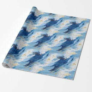 Blaue und goldene abstrakte Malerei Geschenkpapier
