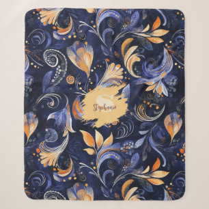 Blaue und goldene abstrakte Paisley-Blätter Sherpadecke