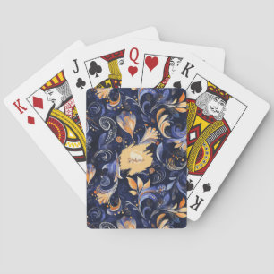 Blaue und goldene abstrakte Paisley-Blätter Spielkarten