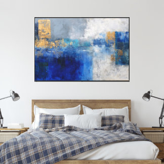 Blaue und goldene abstrakte Tintenlackierung Leinwanddruck