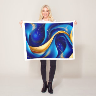 Blaue und goldene abstrakte Wellen-Fleece-Decke Fleecedecke