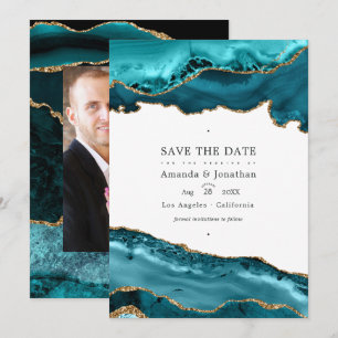 Blaue und goldene Achat-Hochzeitsfotografie Save The Date