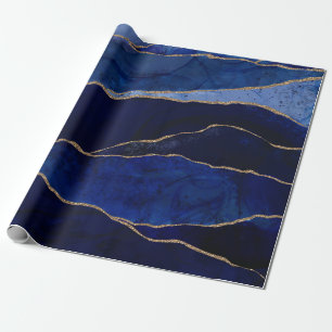 Blaue und goldene Achat Moderne Glamour Minimal-Ho Geschenkpapier