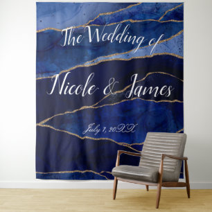 Blaue und goldene Achat Moderne Glamour Minimal-Ho Wandteppich