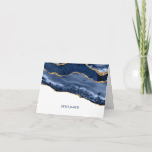 Blaue und goldene Achat-Rand-Personalisierte Faltu Dankeskarte