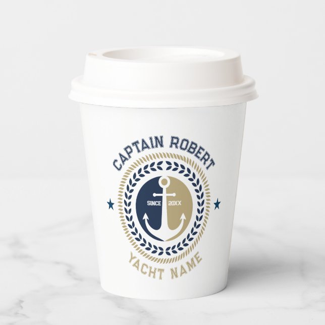Blaue und goldene Anker für Wasserfahrzeuge Pappbecher (Rückseite)