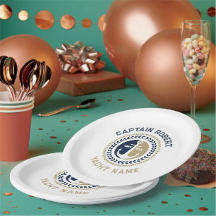 Blaue und goldene Anker für Wasserfahrzeuge Pappteller