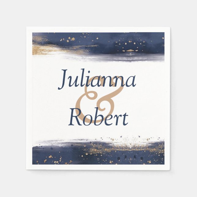 Blaue und goldene Aquarellnacken Serviette (Vorderseite)