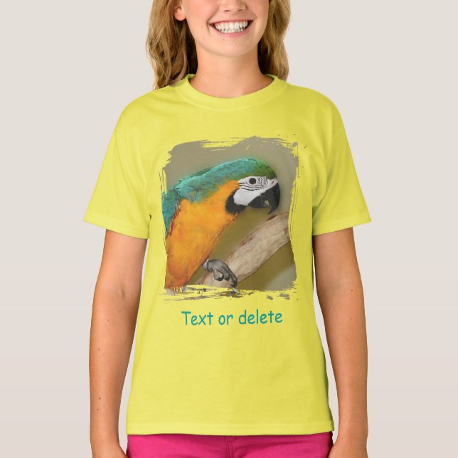 Blaue und goldene Ara-Papageien-Personalisierung T-Shirt (Vorderseite)