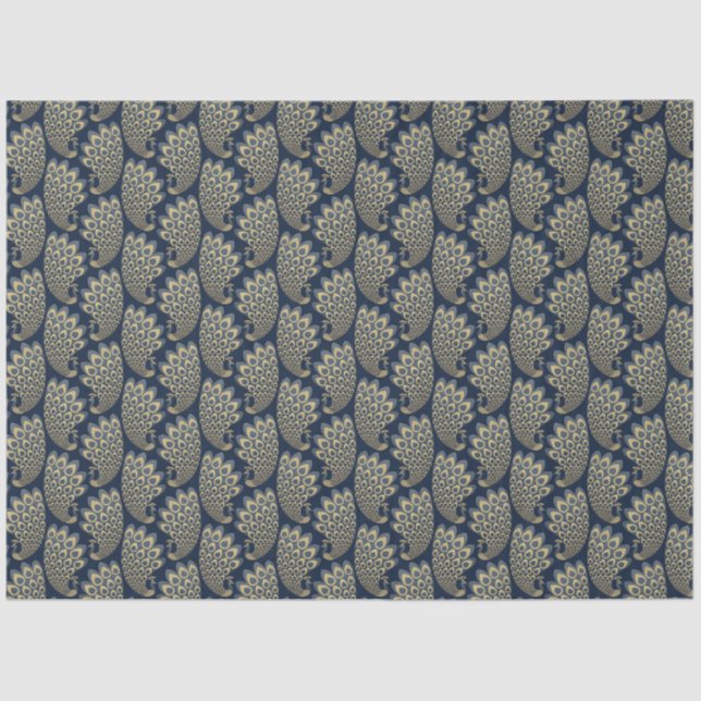 Blaue und goldene Art Deco Decoupage Seidenpapier (Vorderseite)