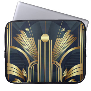 Blaue und goldene Art Deco  Laptopschutzhülle