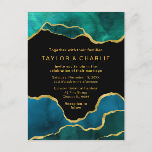 Blaue und goldene bemalte Achat-Hochzeitspostkarte Postkarte