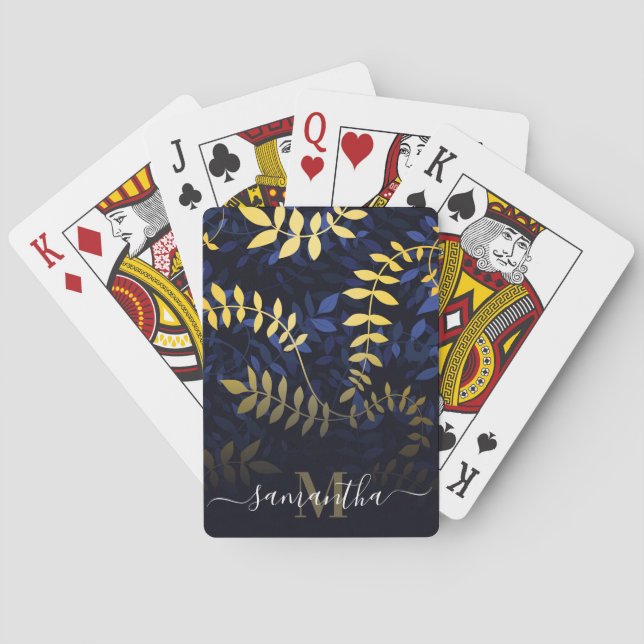 Blaue und goldene Blätter Spielkarten (Rückseite)