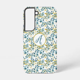 Blaue und goldene Blattmuster mit Initialen Samsung Galaxy Hülle