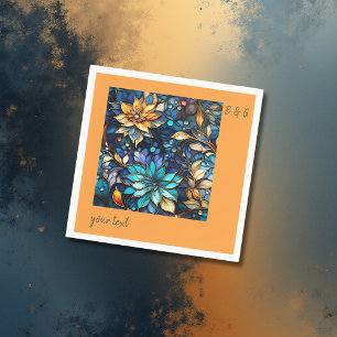 Blaue und goldene Blumen - Buntglas - Elegante Hoc Serviette