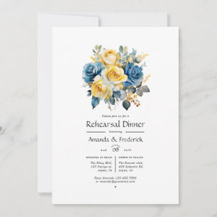 Blaue und goldene Blumenhochzeitsprobe Dinner Einladung