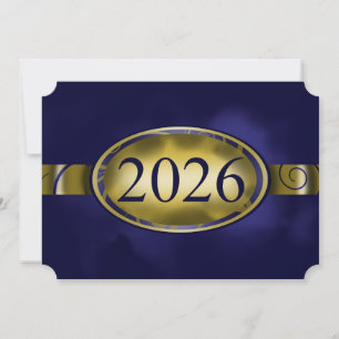 Blaue und goldene Blumenknopf-Karte 2026 Einladung