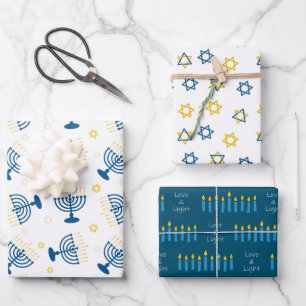 Blaue und goldene Chanukka-Menora Stern Davids-Mus Geschenkpapier Set
