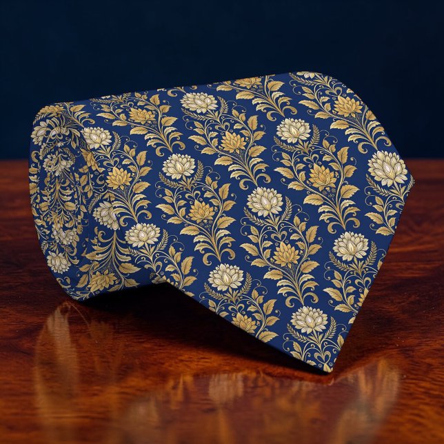 Blaue und goldene Damast-Schlips Krawatte (Von Creator hochgeladen)