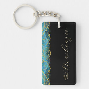 Blaue und goldene elegante Schrift personalisiert Schlüsselanhänger